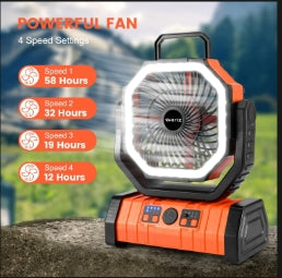 Portable Camping Fan F6 – 20000mAh Rechargeable with LED Light & Hook