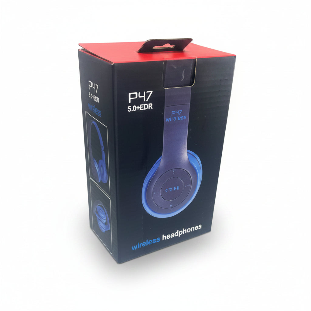 P47 Wireless Headphones Bluetooth 5.0 – Foldable Over-Ear Headset with FM Radio & SD Card