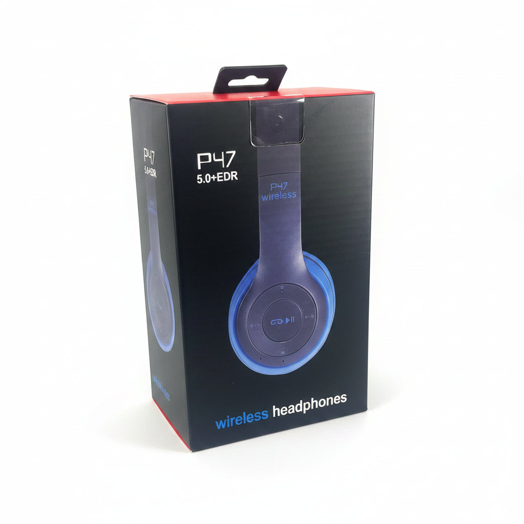 P47 Wireless Headphones Bluetooth 5.0 – Foldable Over-Ear Headset with FM Radio & SD Card
