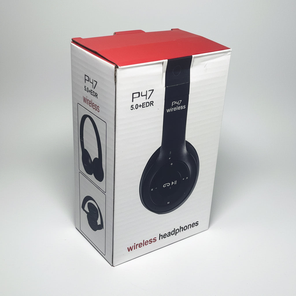 P47 Wireless Headphones Bluetooth 5.0 – Foldable Over-Ear Headset with FM Radio & SD Card