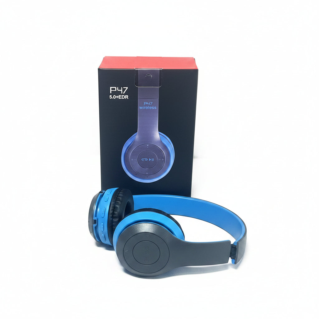 P47 Wireless Headphones Bluetooth 5.0 – Foldable Over-Ear Headset with FM Radio & SD Card