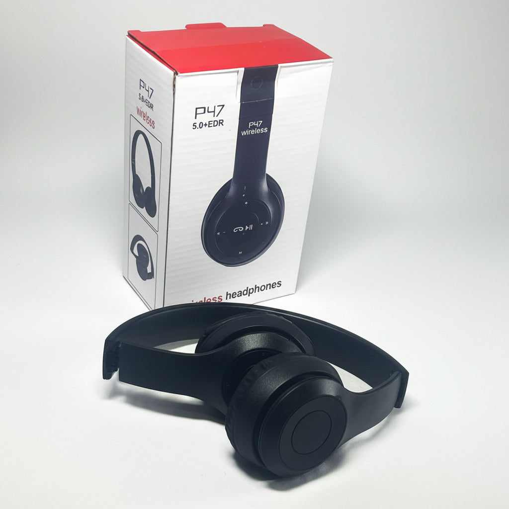 P47 Wireless Headphones Bluetooth 5.0 – Foldable Over-Ear Headset with FM Radio & SD Card
