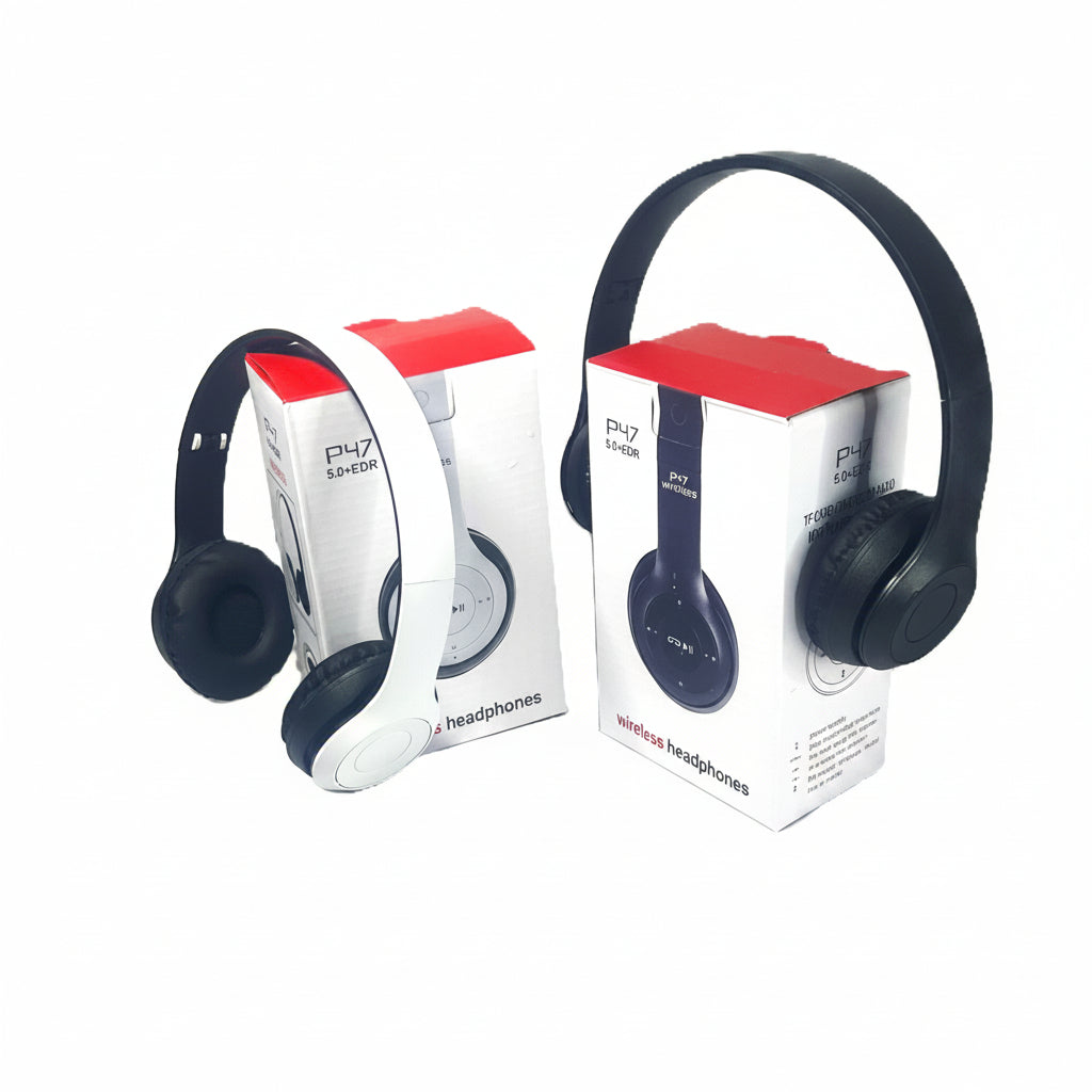 P47 Wireless Headphones Bluetooth 5.0 – Foldable Over-Ear Headset with FM Radio & SD Card